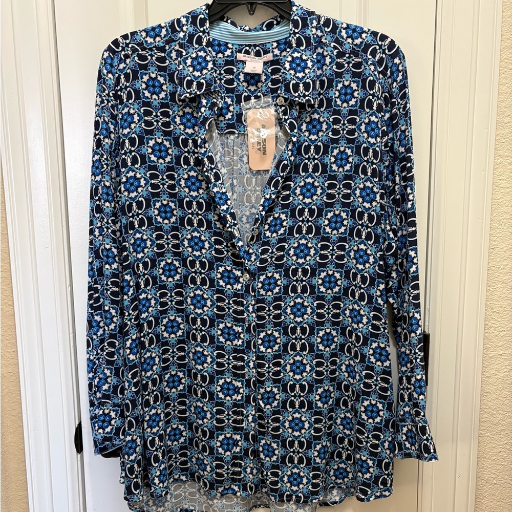 Allison Daley Woman 1X Blue Floral Button Front Blouse NWT 💙✨